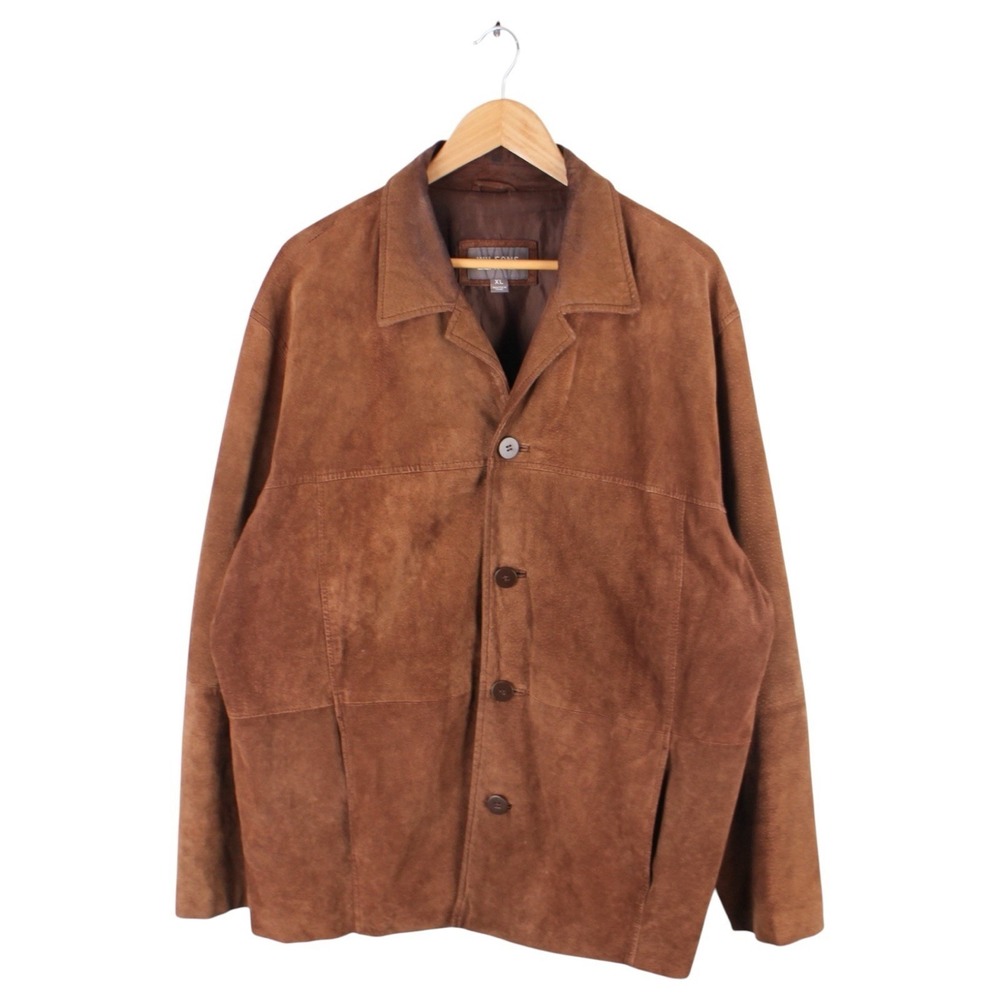 Vintage Wilsons Leather Jacket Mens XL Brown Suede Button Front Overcoat